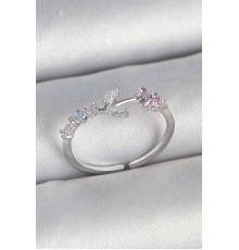 Pirinç Gümüş Renk Zirkon Taşlı Çiçek Model Ayarlanabilir Kadın Yüzük - TJ-BYK3722