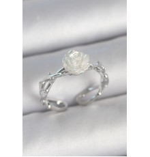 Pirinç Gümüş Renk Beyaz Gül Model Ayarlanabilir Kadın Yüzük - TJ-BYK3730