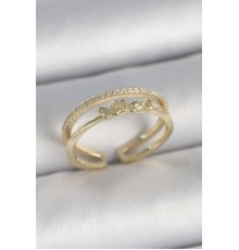 Pirinç Gold Renk 2'Li Sıra Zirkon Taş Detaylı Figürlü Ayarlanabilir Model Kadın Yüzük - TJ-BYK3733