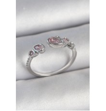 Pirinç Gümüş Renk Pembe Damla Zirkon Taşlı Ayarlanabilir Model Kadın Yüzük - TJ-BYK3734