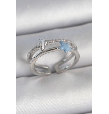 Pirinç Gümüş Renk 2'Li Zirkon Taşlı Mavi Yıldız Figür Ayarlanabilir Kadın Yüzük - TJ-BYK3738