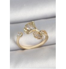 Pirinç Gold Renk Zirkon Taşlı Deniz Kabuğu Model Ayarlanabilir Kadın Yüzük - TJ-BYK3741