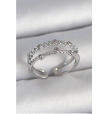 Pirinç Gümüş Renk 2'Li Zirkon Taşlı Ayarlanabilir Model Kadın Yüzük - TJ-BYK3742