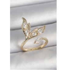 Pirinç Gold Renk Zirkon Taşlı Balık Kuyruğu Model Ayarlanabilir Model Kadın Yüzük - TJ-BYK3745