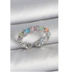 Pirinç Gümüş Renk Renkli Mineli Ayarlanabilir Kadın Yüzük - TJ-BYK3746