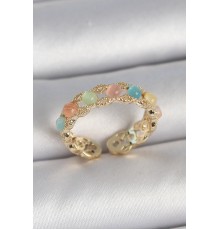 Pirinç Gold Renk Renkli Mineli Ayarlanabilir Model Kadın Kolye - TJ-BYK3747