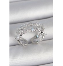 Pirinç Gümüş Renk 2'Li Damla Zirkon Taşlı Ayarlanabilir Kadın Yüzük - TJ-BYK3748