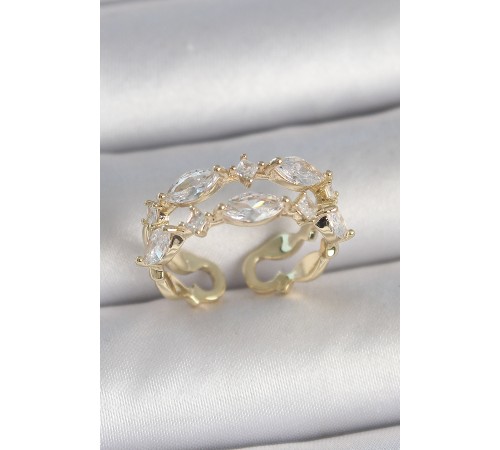 Pirinç Gold Renk 2'Li Damla Zirkon Taşlı Ayarlanabilir Kadın Yüzük - TJ-BYK3749