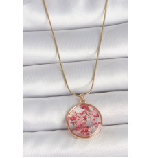 316L Çelik Gold Renk Zincir Epoksi Doğal Çiçek Model Kadın Kolye - TJ-BKO10069