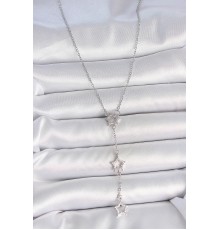 316L Çelik Gümüş Renk Zincir Zirkon Taşlı Yıldız Y Model Kadın Kolye - TJ-BKO10072