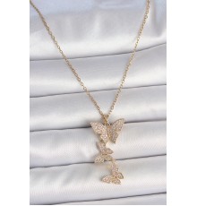 316L Çelik Gold Renk Zirkon Taşlı Sallantı Model Kadın Kolye - TJ-BKO10088