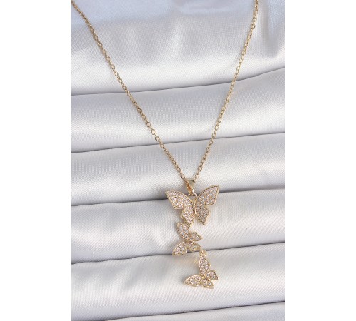 316L Çelik Gold Renk Zirkon Taşlı Sallantı Model Kadın Kolye - TJ-BKO10088