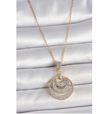 316L Çelik Gold Renk Zirkon Taşlı Madalyon Model Kadın Kolye - TJ-BKO10089