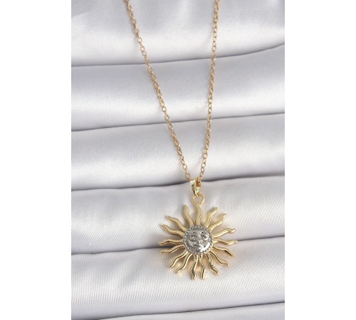 316L Çelik Gold Renk Mix Renk Güneş Model İşleme Detaylı Kadın Kolye - TJ-BKO10090