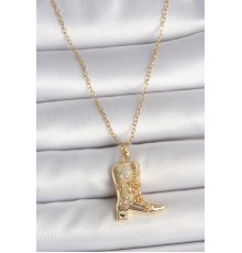 316L Çelik Gold Renk Zirkon Taşlı İşleme Detaylı Çizme Model Kadın Kolye - TJ-BKO10091