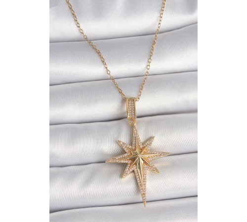 316L Çelik Gold Renk Zirkon Taşlı Kutup Yıldız Model Kadın Kolye - TJ-BKO10092