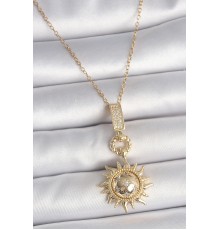 316L Çelik Gold Renk Zirkon Taşlı Sallantı Güneş Model Kadın Kolye - TJ-BKO10094