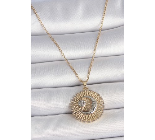 316L Çelik Gold Renk Mix Renk Ay Güneş Model Kadın Kolye - TJ-BKO10095