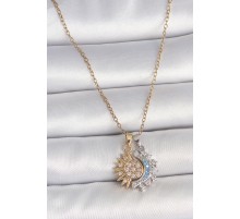 316L Çelik Mix Renk Zirkon Taşlı Ay Güneş Model Kadın Kolye - TJ-BKO10096