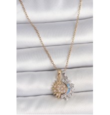 316L Çelik Mix Renk Zirkon Taşlı Ay Güneş Model Kadın Kolye - TJ-BKO10096