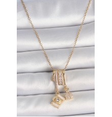 316L Çelik Gold Renk Zirkon Taşlı Sallantı Fotoğraf Makinası Figür Charm Kadın Kolye - TJ-BKO10097