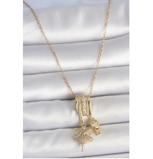 316L Çelik Gold Renk Zirkon Taşlı Sallantı Melek Figür Charm Kadın Kolye - TJ-BKO10099