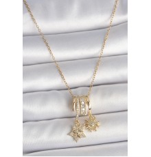 316L Çelik Gold Renk Sallantı Zirkon Taşlı Yıldız Güneş Figür Charm Kadın Kolye - TJ-BKO10100