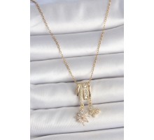 316L Çelik Gold Renk Sallantı Zirkon Taşlı Çiçek Figür Charm Kadın Kolye - TJ-BKO10102