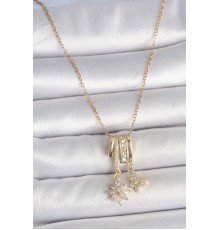 316L Çelik Gold Renk Sallantı Zirkon Taşlı Çiçek Figür Charm Kadın Kolye - TJ-BKO10102