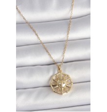 316L Çelik Gold Renk Zincir İşlemeli Güneş Model Kadın Kolye - TJ-BKO10104