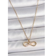 316L Çelik Gold Renk Zincir Zirkon Taşlı Sonsuzluk Model Kadın Kolye - TJ-BKO10106