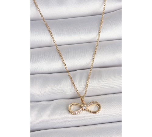 316L Çelik Gold Renk Zincir Zirkon Taşlı Sonsuzluk Model Kadın Kolye - TJ-BKO10106