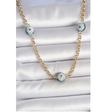 316L Çelik Gold Renk Zirkon Taşlı Nazar Boncuk Model Kadın Kolye - TJ-BKO10121