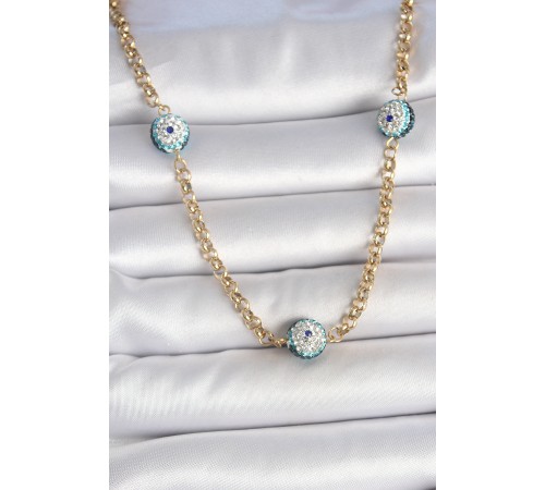 316L Çelik Gold Renk Zirkon Taşlı Nazar Boncuk Model Kadın Kolye - TJ-BKO10121