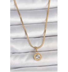 316L Çelik Gold Renk İtalyan Zincir Sallantı Zirkon Taş Model Kadın Kolye - TJ-BKO10124