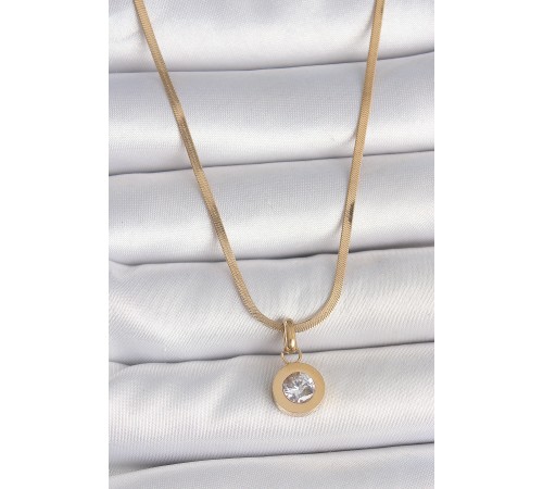 316L Çelik Gold Renk İtalyan Zincir Sallantı Zirkon Taş Model Kadın Kolye - TJ-BKO10124