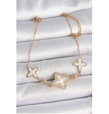 316L Çelik Gold Renk Beyaz Mineli Çiçek Model Zirkon Taş Detay Kadın Bileklik - TJ-BB6950
