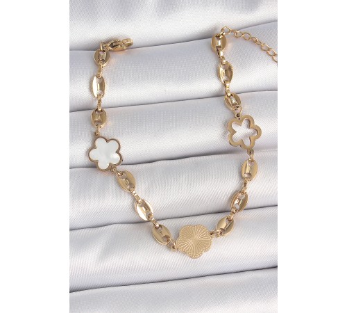 316L Çelik Gold Renk Yonca Model İşleme Detaylı Kadın Bileklik - TJ-BB6951