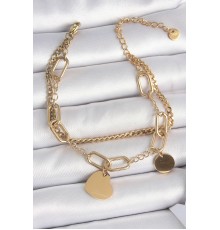 316L Çelik Gold Renk 2'Li Zincir Model Sallantı Kalp Figür Kadın Bileklik - TJ-BB6953