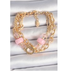 Pirinç Gold Renk Çoklu Pembe Taşlı Kadın Bileklik - TJ-BB6961