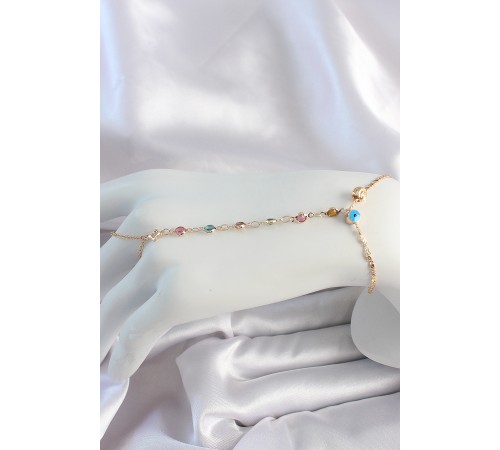 Pirinç Gold Renk Renkli Zirkon Taşlı Nazar Boncuk Detay Şahmeran - TJ-SN634