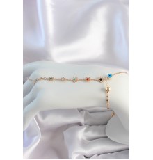 Pirinç Gold Renk Renkli Taşlı Çiçek Model Nazar Boncuk Detay Şahmeran - TJ-SN635