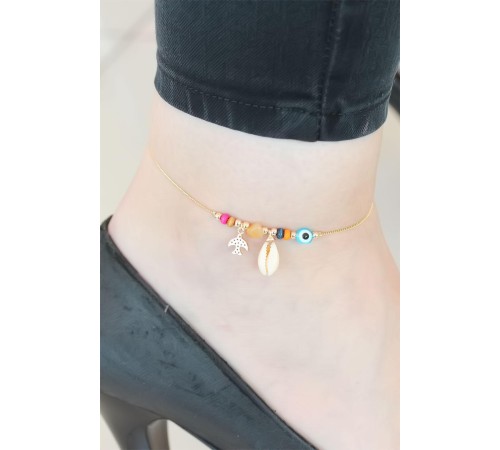 Gold Renk Deniz Kabuğu Figürlü Hal Hal - TJ-HH1160-KS