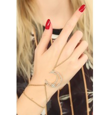 Gold Renk Zirkon Taşlı Ay Tasarım Şahmeran Bileklik - TJ-SN469