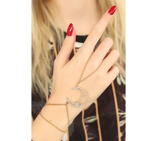 Gold Renk Zirkon Taşlı Ay Tasarım Şahmeran Bileklik - TJ-SN469