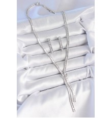 Pirinç Gümüş Renk Su Yolu Zirkon Taşlı VIP Seri Kadın Kolye Seti - TJ-BKO10200