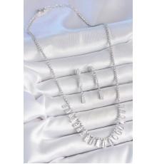 Pirinç Gümüş Renk Zirkon Taşlı Su Yolu Model VIP Seri Kadın Küpe Seti - TJ-BKO10201