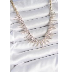 Pirinç Gold Renk Zirkon Taşlı Sivri Model VIP Seri Kadın Kolye - TJ-BKO10202