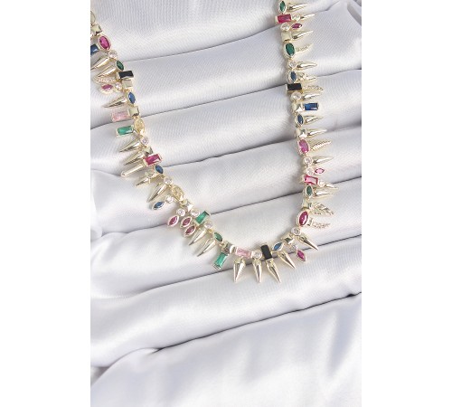 Pirinç Gold Renk Zirkon Taşlı Diken Model VIP Seri Kadın Kolye - TJ-BKO10203