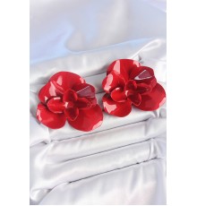 Pirinç Kırmızı Renk Gül Model Kadın Küpe - TJ-BKP10498